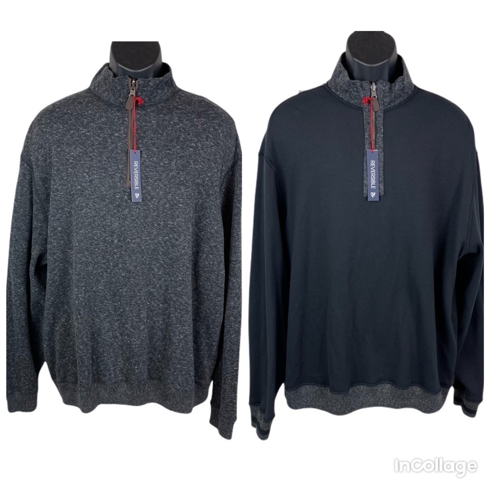 ✅ NWT Daniel Cremieux Men Reversible Quarter Zip Sweater Dark Gray / Black XL